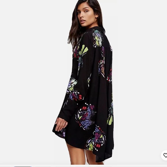 Free People Medium Field of Butterflies Tunic Dress Top High Low Black - Picture 2 of 16